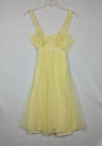 Camicia da notte vintage Van Raalte gialla nylon chiffon pizzo taglia 32 - Foto 1 di 13