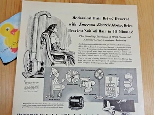 Emerson Electric Magazine Ad Print 1943 WWII Hair Drier Dry Hair in 10 Minutes - Picture 1 of 3