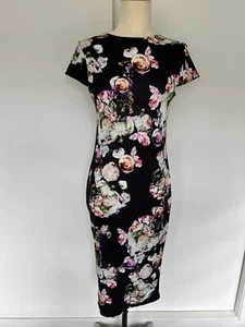 River Island Dress 12 Black Floral Pencil Short Sleeves NEW - Bild 1 von 13