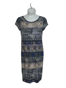Women's  Lg  blue multi colored short sleeve knee length t-shirt dress w/lining - Picture 1 of 4