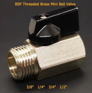 3/8" 1/4" 3/4" 1/2" BSP Female Male Threaded Brass Mini Ball Valve Switch Black  - Picture 1 of 13