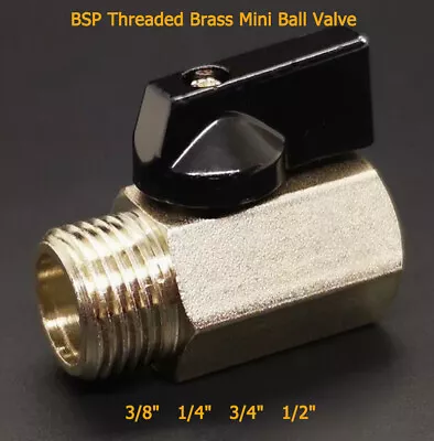 3/8" 1/4" 3/4" 1/2" BSP Female Male Threaded Brass Mini Ball Valve Switch Black  - Image 1 of 4