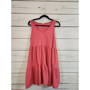 A.n.a Women's Pink Solid Ruffle Tiered V-Neck Sleeveless Mini Dress Size Large - Picture 1 of 6