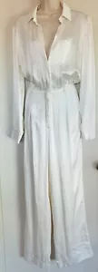 KOOKAI Natural White Lustre Satin Long Sleeve Wide Leg Jumpsuit Size 40 BNWT - Picture 1 of 13