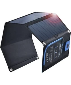 Bigblue 3 USB Ports 28w Solar Charger 5v 4.8a Max Foldable iPhone iPad Pro Black - Picture 1 of 12