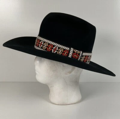 复古 Sears Western Wear 牛仔帽 7 1/8 西南本土头带 — 第 1/4 张图片