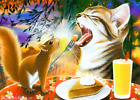 Limited Edition ACEO PRINT Cat Squirrel Thanksgiving Pumpkin Pie Fall M Mishkova