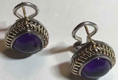JOYERÍA LORENZO 18k/.925/AMATISTA CABUJÓN FRANCÉS CLIP-ON PENDIENTES Foto 1 de 4