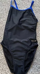 NEW Sporti Black Blue Thin Strap One-Piece Swimsuit Women's Size 32 Competition - Picture 1 of 4