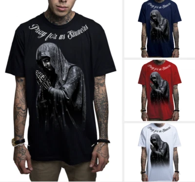 Camisa Rosario Bendito Tatuaje Santo Esqueleto Religioso Pecador Mafioso Ora por Nosotros Foto 1 de 4