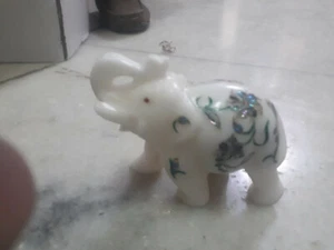 6" White Marble wild Elephant Malachite Inlay Stone home Decor room o13 - Picture 1 of 5