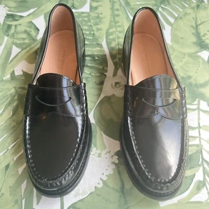 Mocassini J.CREW NUOVI SENZA ETICHETTE $198 Winona Penny neri in pelle spazzolata taglia 8,5 BA190 - Foto 1 di 8