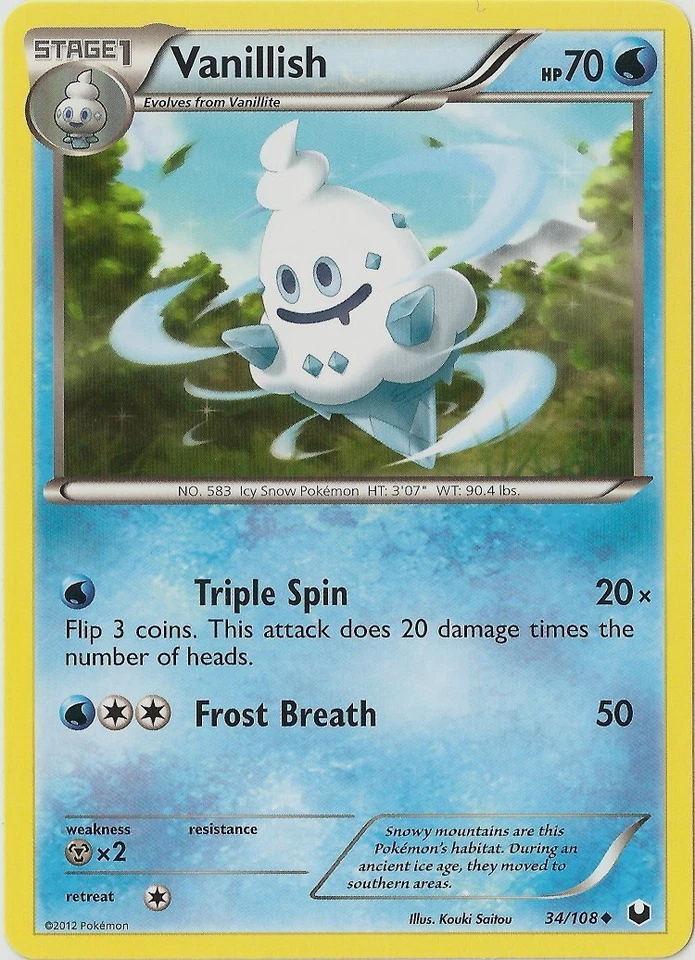 Pokemon - Vanillish - 34/108 - Uncommon - BW - Dark Explorers - NM - Image 1 of 1