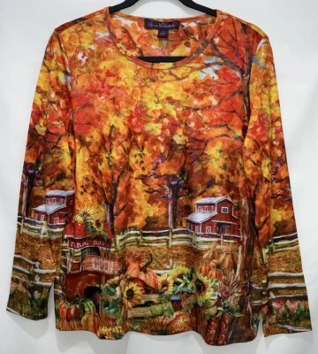 *NUEVO CON ETIQUETAS* Blusa Gloria Vanderbilt (talla grande) FarmStand otoño calabaza y girasol Foto 1 de 4
