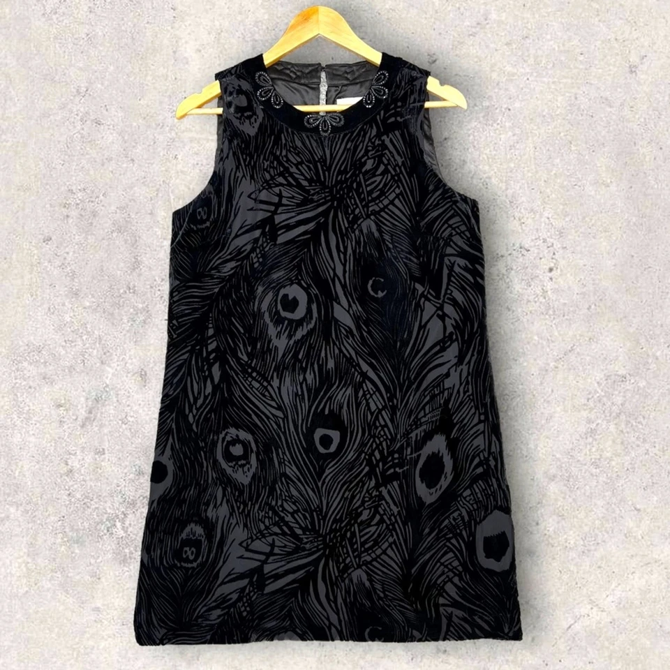 Vestido de seda de terciopelo para mujer talla 8 adornado pavo real Art Deco Gatsby caprichoso Foto 1 de 4