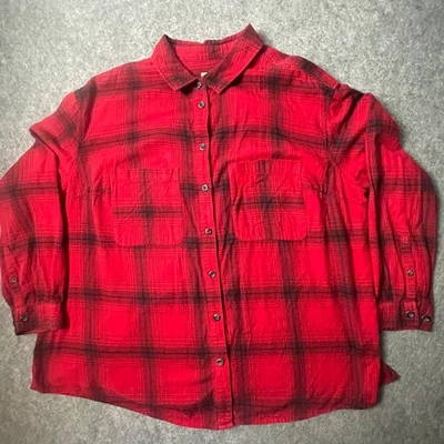 Camisa de franela para mujer Plus 1X roja negra a cuadros con botones manga larga AVA y VIV Foto 1 de 4