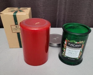 2 Weihnachtskerzen LONGABERGER Zimtnelke, TOSKANA Milchfichte Stumpenglas NOS - Bild 1 von 3