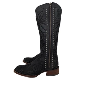 Bota Western Dan Post Mujer Talla 7M Cuero Negro Bordado Flor Cremallera - Imagen 1 de 16