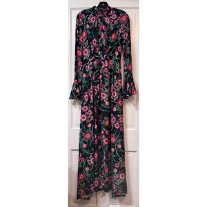Neu mit Etikett Misa Los Angeles schwarz Blumenmuster hinten offen Langarm Maxikleid Größe S - Bild 1 von 16