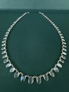 Vintage Sterling Silver Natural Moonstone Riviere Necklace - Picture 1 of 8
