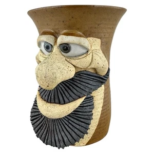 Studio Art Pottery Face Mug with Mustache, Stoneware, 4.5" Art Pottery Gift 🎁 - Picture 1 of 8