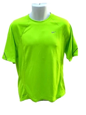 New NIKE RUNNING Gym Mens DriFit Stay Cool Ventilated Lime Zest Top Shirt M - Image 1 of 2