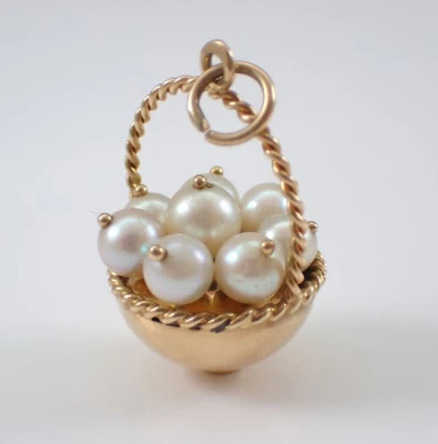 1.30Ct Round Cut White Pearl Basket Charm Pendant 14K Yellow Gold Plated 18Chain - Image 1 of 4