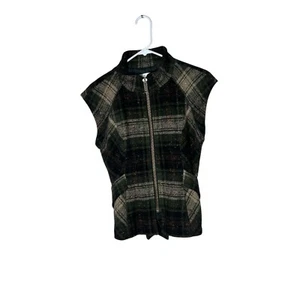 CAbi Tweed Vest Womens Small Full Zip Front All Tied Up Wool Blend Green - Picture 1 of 13