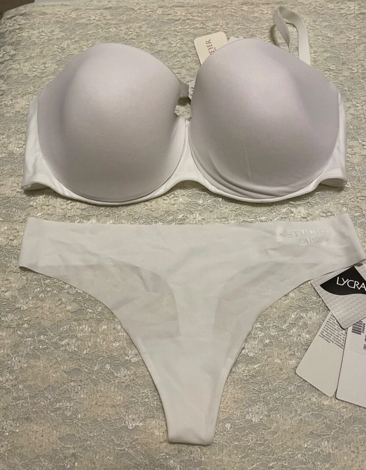 La Perla Invisible 36C M Strapless Bra Thong Set White Laser Cut - Image 1 of 1