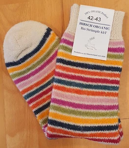Bio Hirsch Socken, 100% Organic, weiß-bunt geringelt Gr. 42/43 - Bild 1 von 5