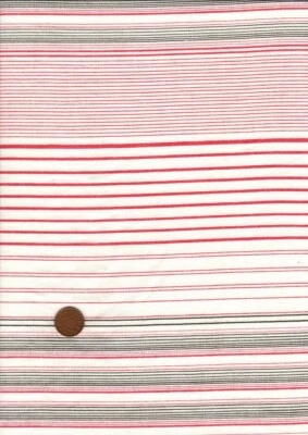 100% Cotton Fabric Indian  Finely Woven Stripe Red White Black Patchwork Craft - Image 1 of 2