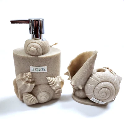 2 PC Beige Marroncino Argento Resina 3-D Conchiglie Lozione Sapone Dispenser - Immagine 1 di 4