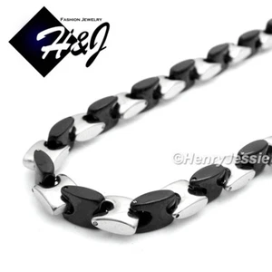 18-40"MEN Stainless Steel 8mm Silver/Black Plated Interlock Bones Chain Necklace - Picture 1 of 4