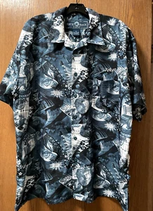 Hard Rock Cafe Tokyo Hawaiian Shirt Blue Floral Button Front Men's Size XL - Picture 1 of 15