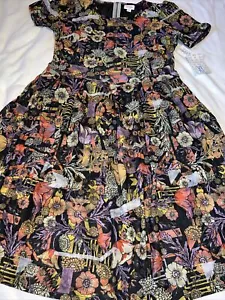 LuLaRoe Amelia Black Purple Pansy Peony Daisy Floral Pleated Small 6/8 4/6 New - Picture 1 of 15