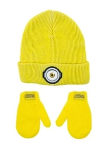 Minion Beanie Hat And Mittens Set - Toddler - Yellow - New - Picture 1 of 4
