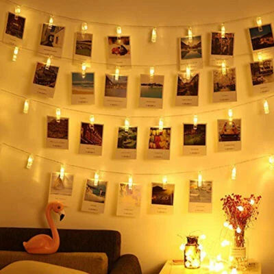 Battery Photo Clip Light 40 LED Peg Fairy String Lights Wedding Picture Hanging - Image 1 of 4