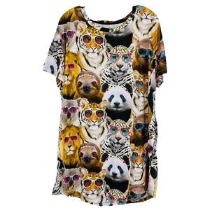 Secret Treasures Cat Sloth Sleep Shirt Short Sleeve Pockets Oversized Womens S/M - Picture 1 of 7