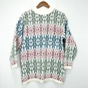 Maglione finto collo fiocco di neve verde ombra vintage abbonamento Grannycore M - Foto 1 di 8