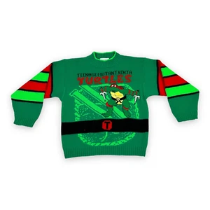 Vintage TMNT Teenage Mutant Ninja Turtles Sweater Boys Medium Mickeys Clan Green - Picture 1 of 10