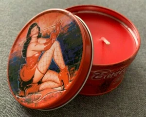 BETTIE PAGE Red Devil Whip Artwork CANDLE TIN NEW OFFICIAL MERCHANDISE RARE - Picture 1 of 5