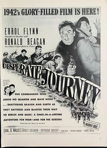 Desperate Journey 1942 Movie Errol Flynn Ronald Reagan WWII Action Print Ad - Picture 1 of 4