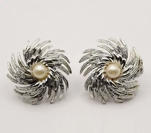 Sarah Coventry elegante silberfarbene Ohrringe Galaxy Starburst Kunstperlen-Clip  - Bild 1 von 24