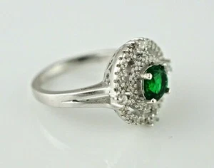 925 Sterling Silver Green & White CZ Cluster Ring - Size N 1/2 - Picture 1 of 4