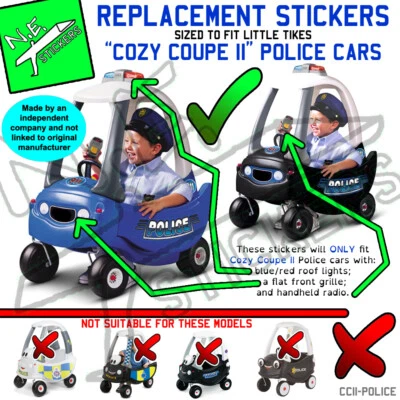 N.E.STICKERS Replacement STICKERS to fit Little Tikes COZY COUPE II POLICE cop ride on car