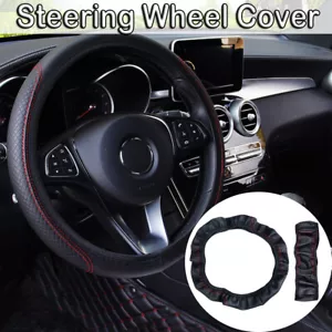 15''/38cm Black Leather Car Accessories Steering Wheel Cover Anti-slip Universal - Picture 1 of 12