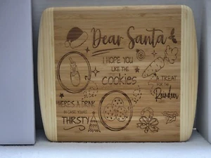 DEAR SANTA WOOD CUTTING BOARD TRAY MILK COOKIES CARROTS 13.5"x11.5"x3/4" LASER - Picture 1 of 4