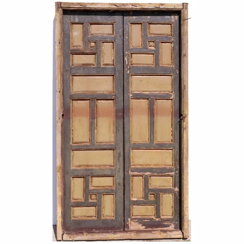 Pair Antique Spanish Baroque Style Painted Pine Window Shutters 19th century Cover