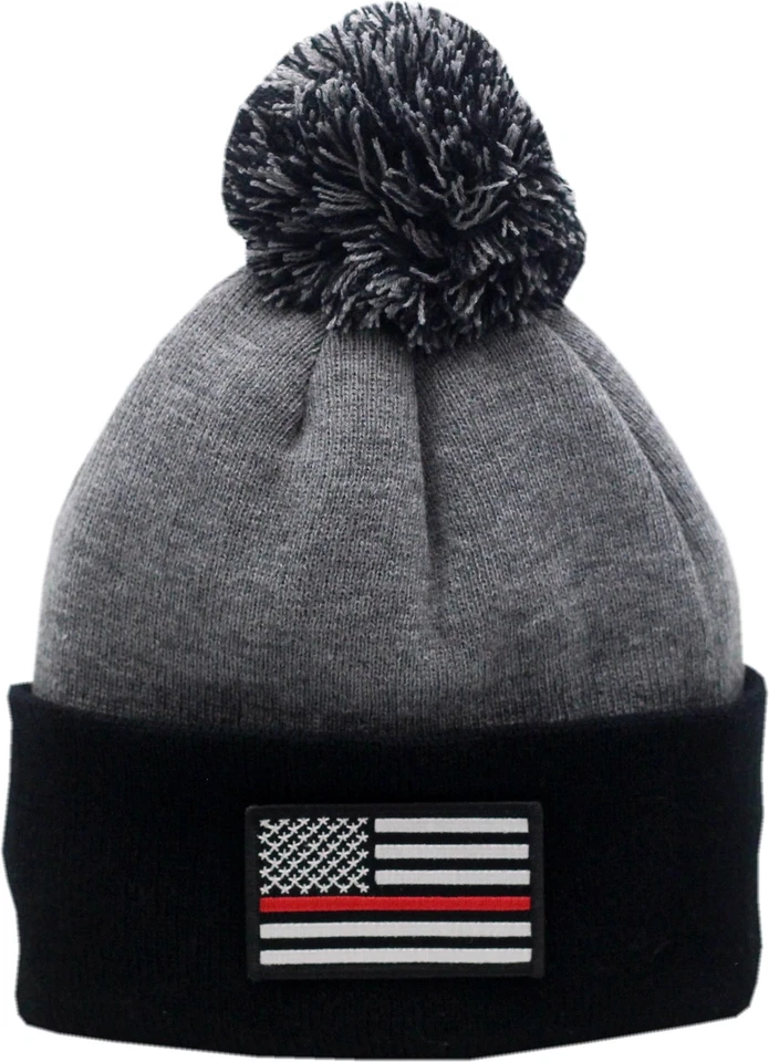 Red Line Flag Cuffed Pom Knit Hat 2-Tone  Foto 1 de 1