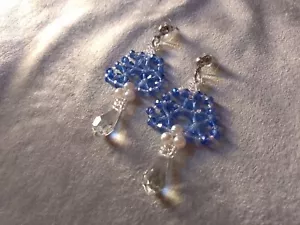 Orecchini Prisma Sfaccettato Goccia Cristallo Swarovski Rondelle Blu - Foto 1 di 6
